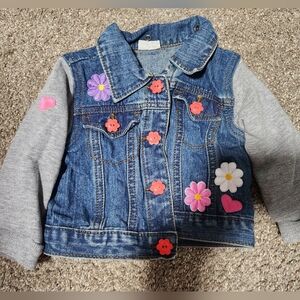 Repurposed Wrangler Denim Jacket with Floral Patches